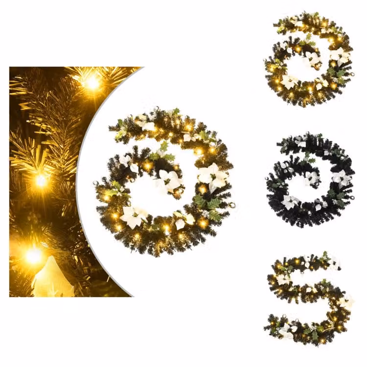 vidaXL Ghirlanda di Natale con luci LED nere 2,7 m in PVC - Luci di Natale