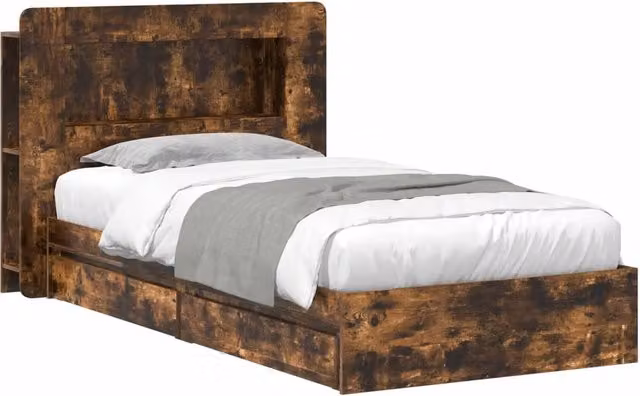 Letto singolo | Letto per adulti | Telaio del letto con storage Rovere Fumo 90 x 190 cm