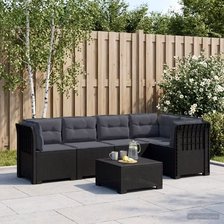 vidaXL Divano da Giardino a L per 5 Persone in Polyrattan Grigio Antracite con Cuscini Imbottiti e Rivestimenti Rimovibili