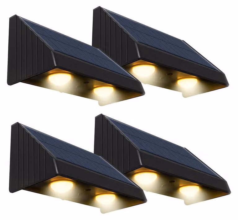 Set di 4 lampioni a LED solari, luce bianco caldo, 6 cm