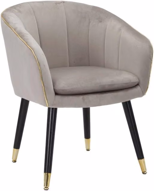 Poltrona moderna Charme1921 in velluto grigio con dettagli gold e gambe in legno nero L: 62 cm, P: 58 cm, H: 78 cm