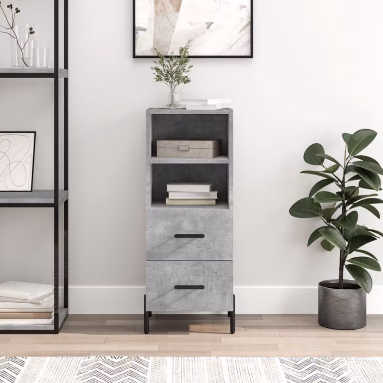 Credenza moderna vidaXL in legno e metallo, Grigio, L 34,5 cm x P 34 cm x H 90 cm
