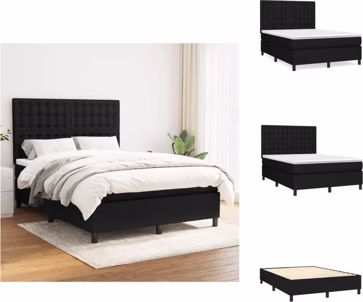 vidaXL Letto a molle con materasso nero 140x190 cm in tessuto - Letti e strutture letto