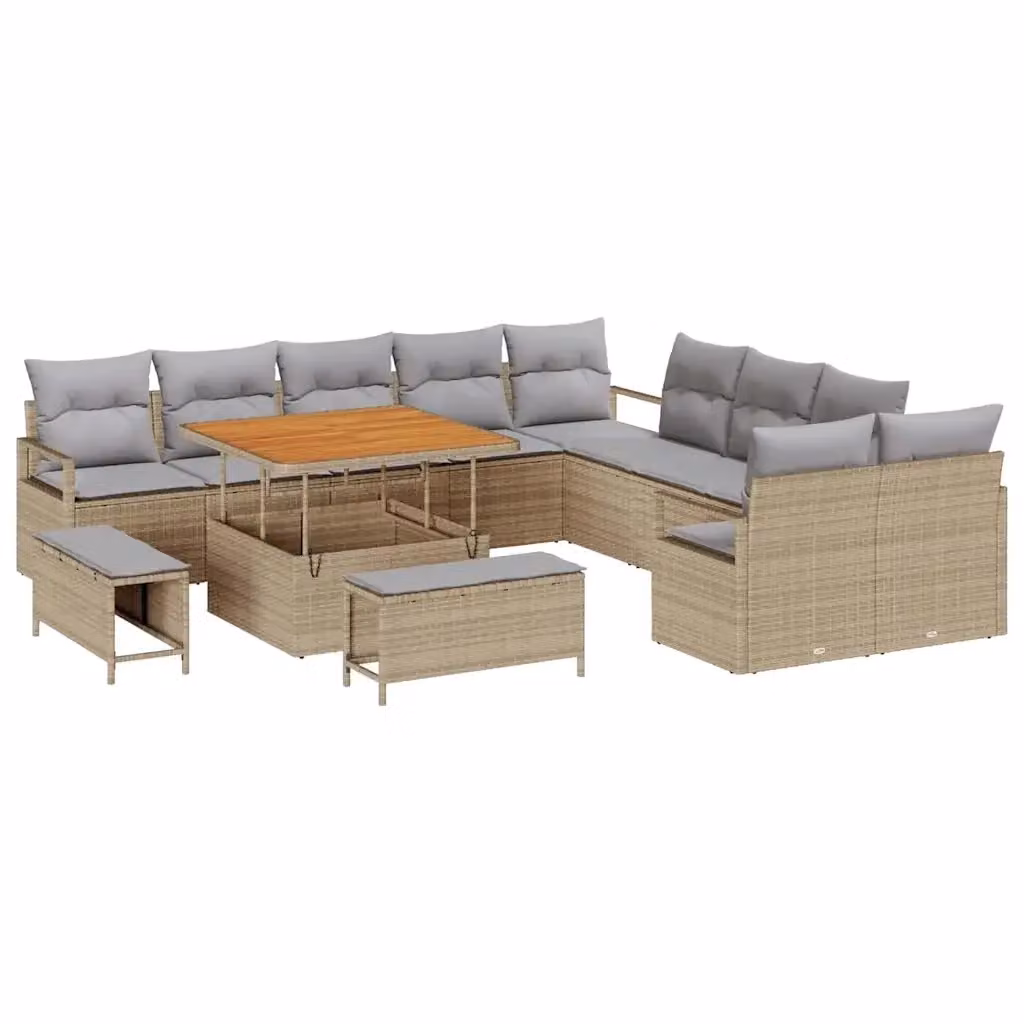 Set Divano da Giardino vidaXL a forma a U in Polyrattan Beige con Cuscini e Tavolino da 13 Pezzi – 2