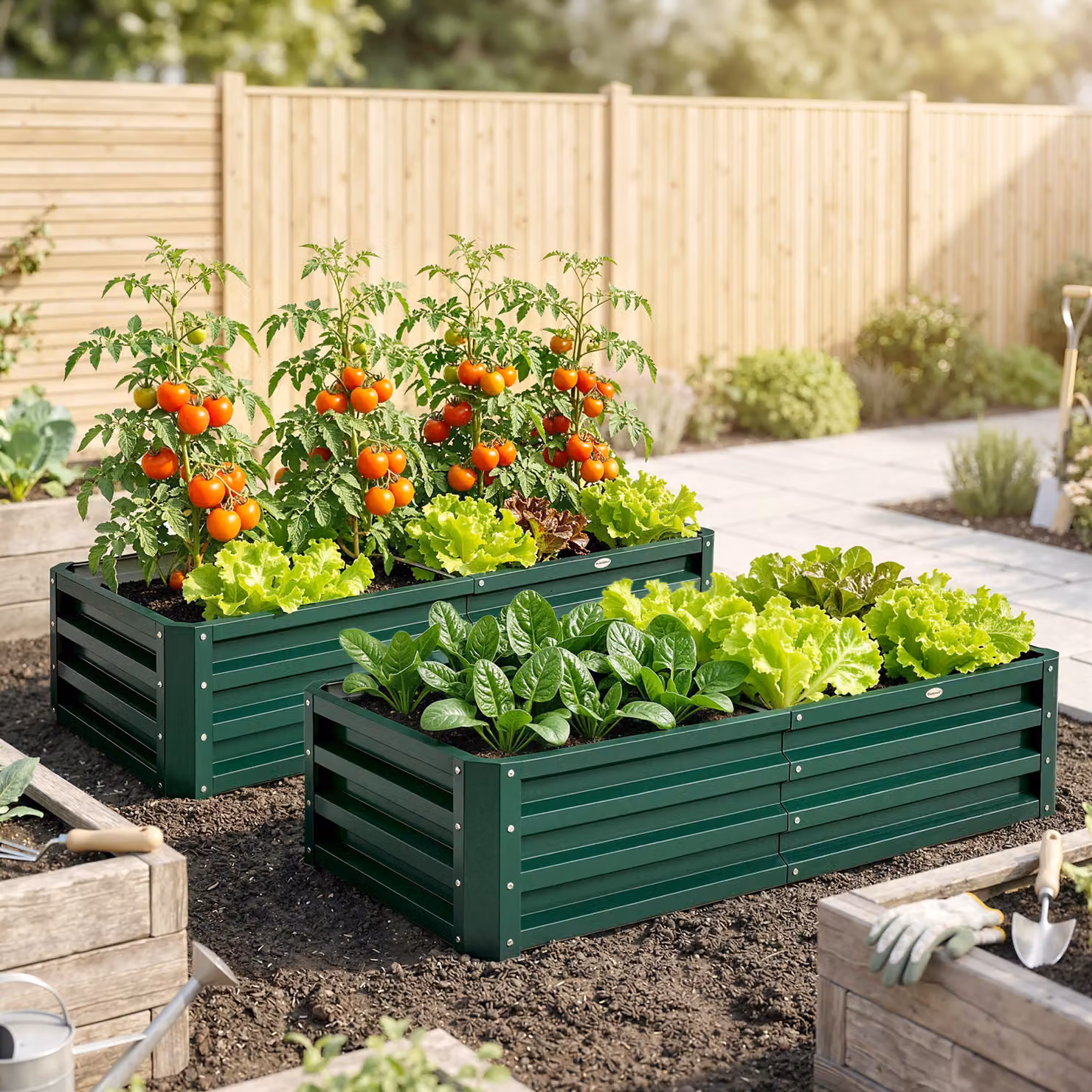 Set di 2 orti rialzati rettangolari Outsunny in acciaio ondulato galvanizzato, Verde scuro, L: 120 cm, P: 60 cm, H: 30,5 cm – 2