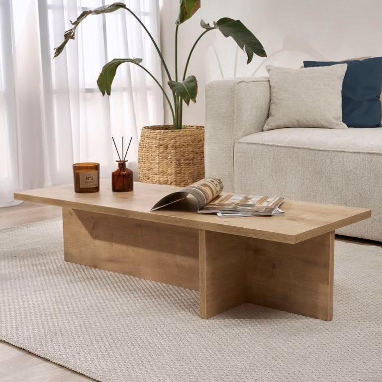 Dmora Tavolino da Salotto Marmorito 120x45x30h cm Marrone Rovere, Forma Rettangolare Materiale Piano in Legno Nobilitato