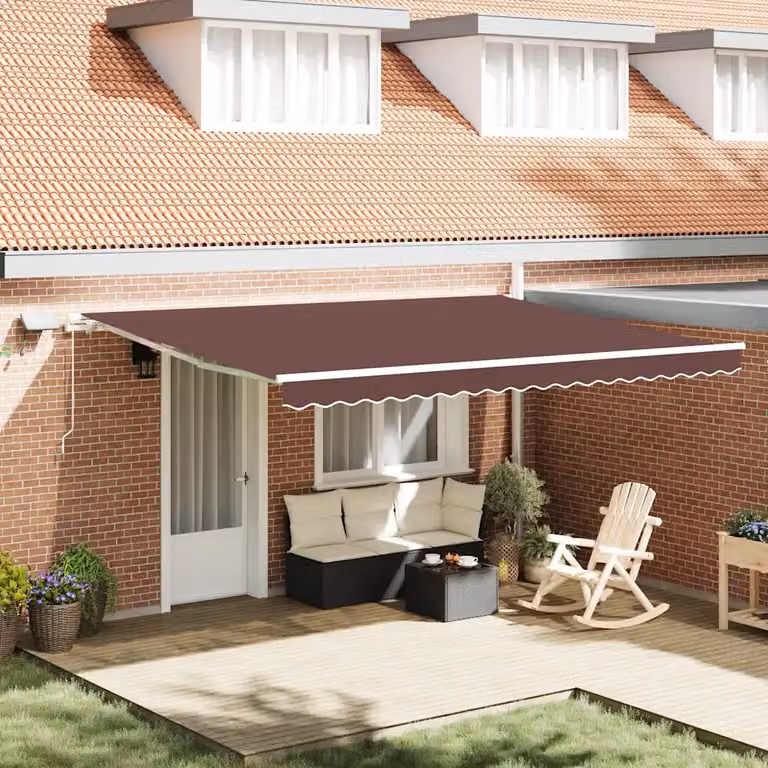 Tenda retrattile vidaXL con bracci pieghevoli in alluminio e tessuto in poliestere, Marrone, L: 450 cm, P: 300 cm