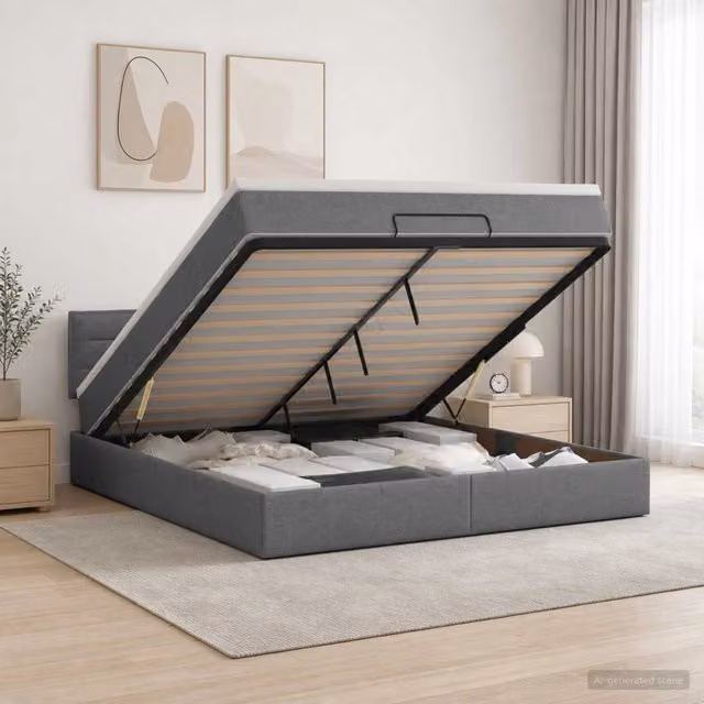 Letto ottomano con materasso Grigio Scuro 140 x 190 cm Tessuto 3456241