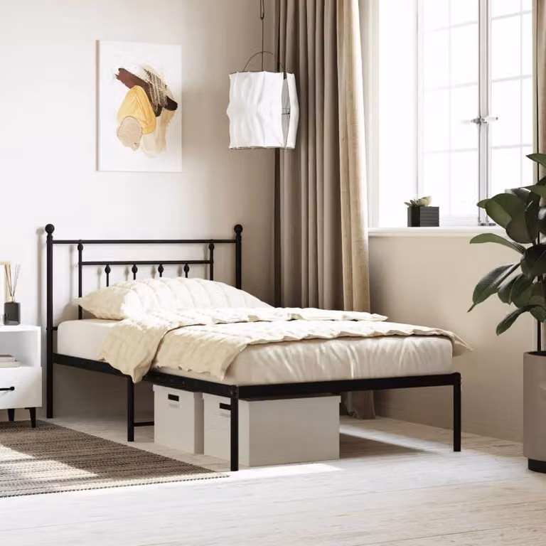 vidaXL Struttura letto con testata in metallo nero 107x203 cm - Struttura letto - Cornici letto - Struttura letto - Letto singolo