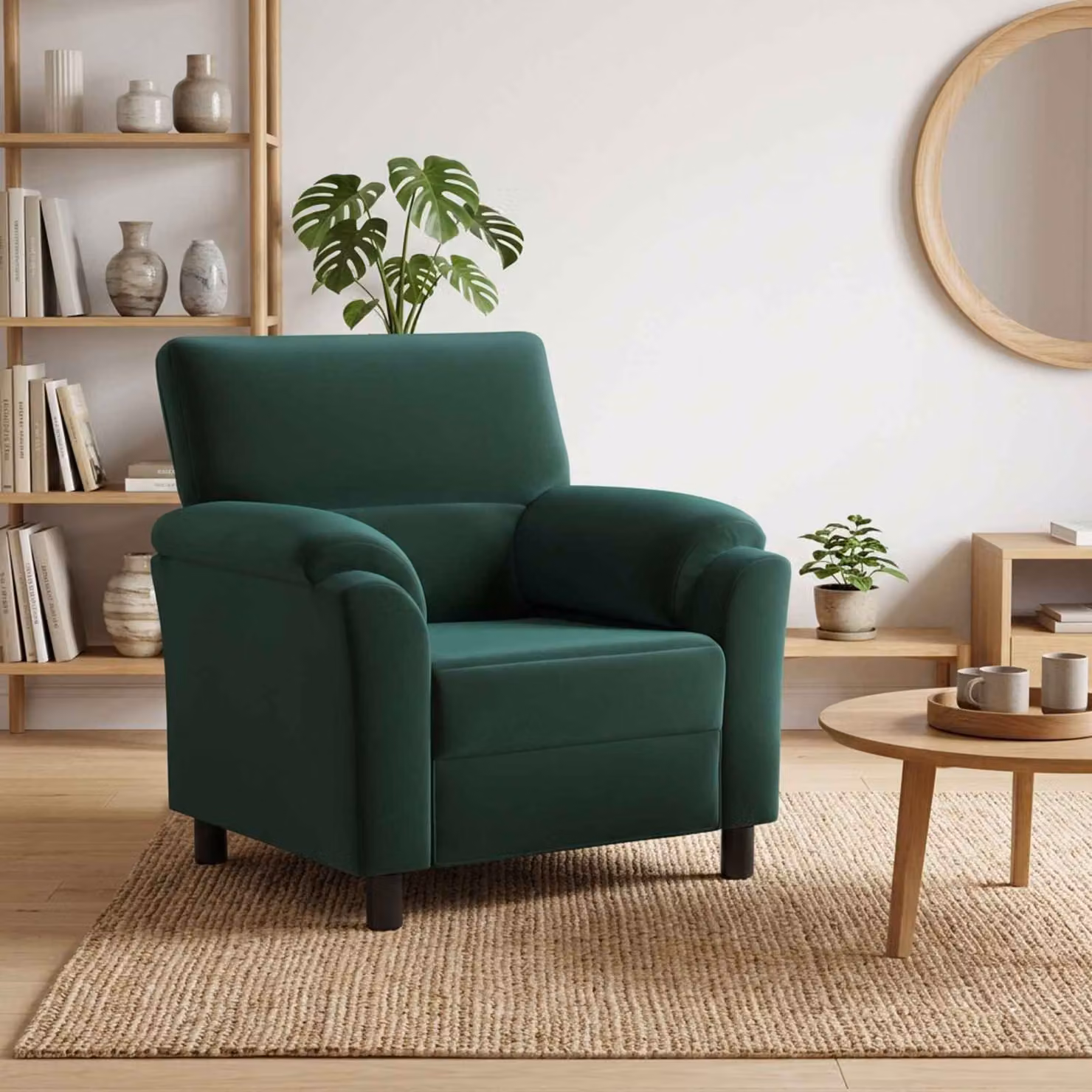 Divano moderno vidaXL in velluto verde con struttura imbottita, L: 94 cm, P: 85 cm, H: 93 cm