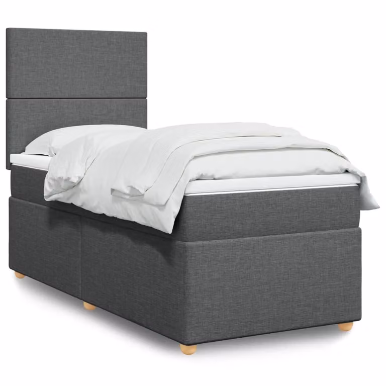 vidaXL Giroletto a Molle con Materasso Ibrido in Tessuto Grigio e Bianco L/P/H: 200 x 100 cm