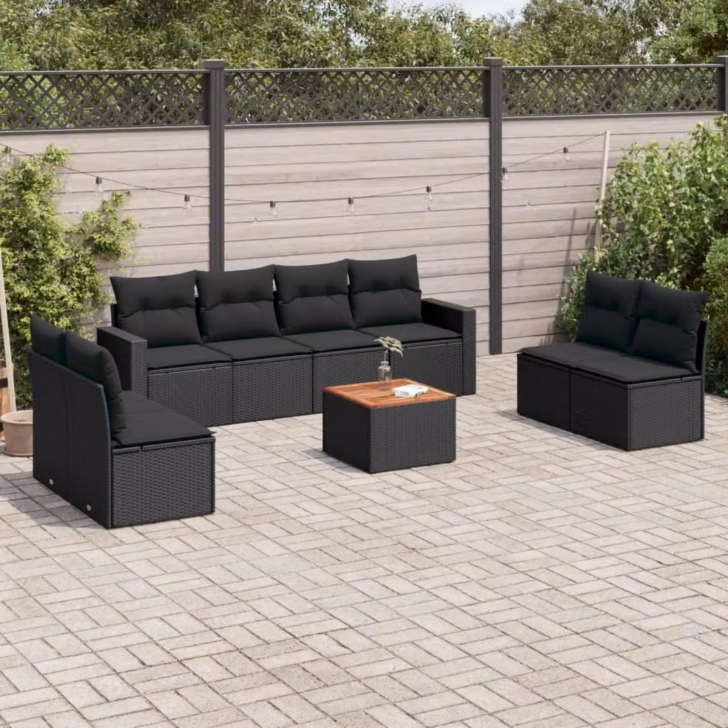 Maison Exclusive - Set Divani da Giardino 9 pz con Cuscini Nero in Polyrattan