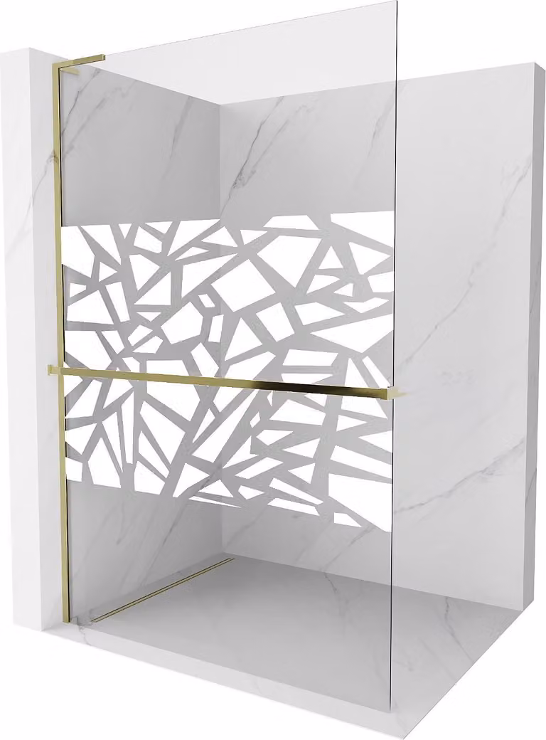 Mexen Kioto+ L parete doccia con mensola Walk-in 90 x 200 cm, motivo bianco, oro - 800-090-123-50-85