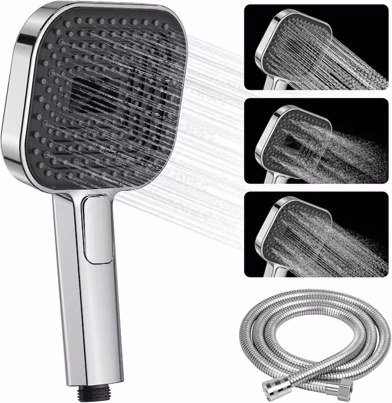 Doccia da bagno, diametro 135 mm, con 3 getti, finitura cromata, inclusa una tubazione da 1,5 metri, ideale per il bagno