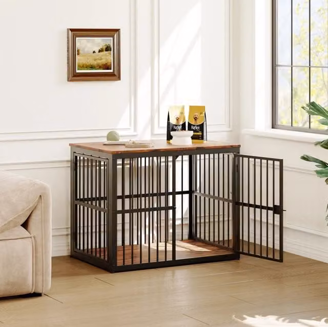 Gabbia per cani modulare effetto mobile con 3 porte, piano impermeabile, 84 x 56 x 66 cm