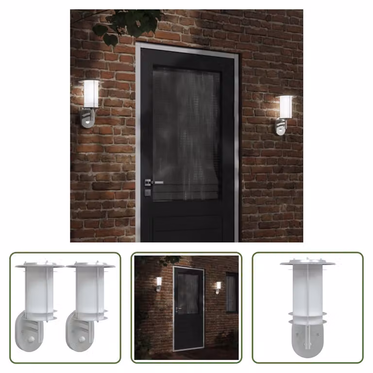 The Living Store Luci da parete per esterni con rilevatore di movimento 2 pezzi in acciaio inox argento