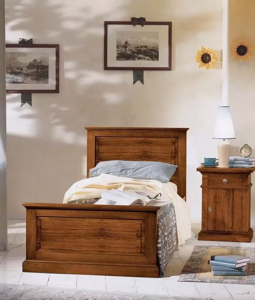 Letto una piazza e mezza in legno stile arte povera color noce Mobili 2G L: 141 cm, P: 209 cm, H: 110 cm – 2