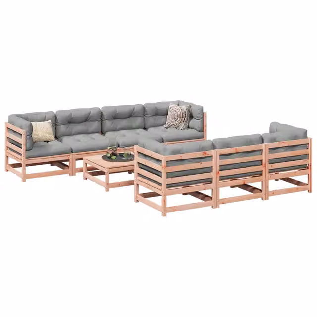 Set di Divani da Giardino vidaXL a Forma a U composto da 8 Pezzi con Cuscini in Tessuto Grigio e Struttura in Legno Massello Trattato