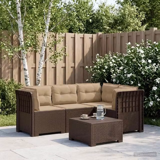 Divano da Giardino 4 Posti con Cuscini Aspetto Rattan PP 3443984