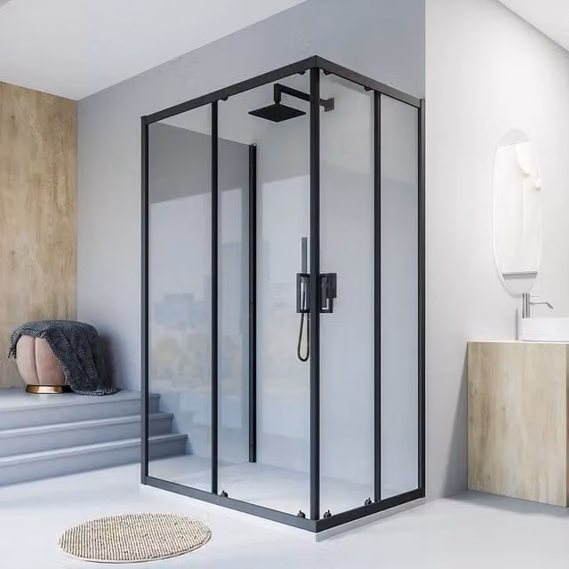 Box doccia nero opaco 3 lati 80x90x80cm con doppio scorrevole e vetro 6mm trasparente h185cm | Tonga