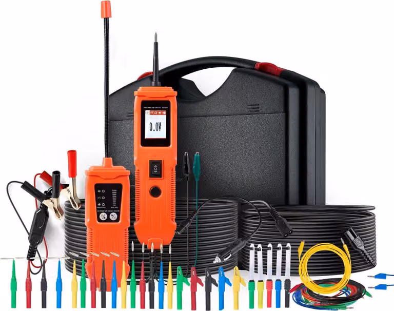 Tester per circuiti elettrici di autoveicoli - Strumento di prova elettrico - 8–35 V CC (12/24 V) - Display a colori TFT - Luce di lavoro - Sonda di prova - Cavo di prolunga da 6 m - Valigetta di trasporto