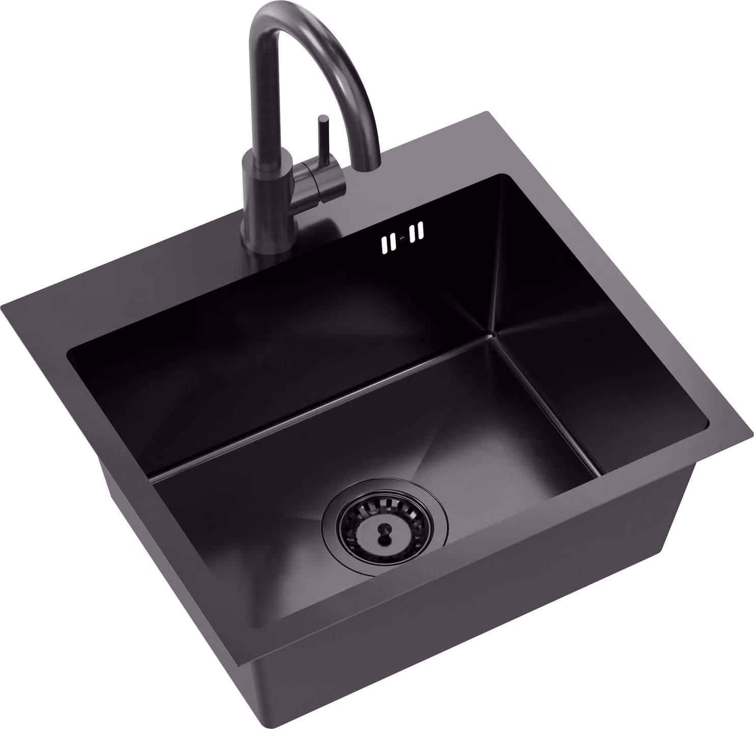 VBChome Lavello in acciaio inox con rubinetto 50 x 45 cm Nero Lavello da incasso in acciaio inox con foro per rubinetto Lavello da cucina in acciaio inox Lavello Grande vasca Set di scarico Sifone Lavello in acciaio inox Nero con rubinetto