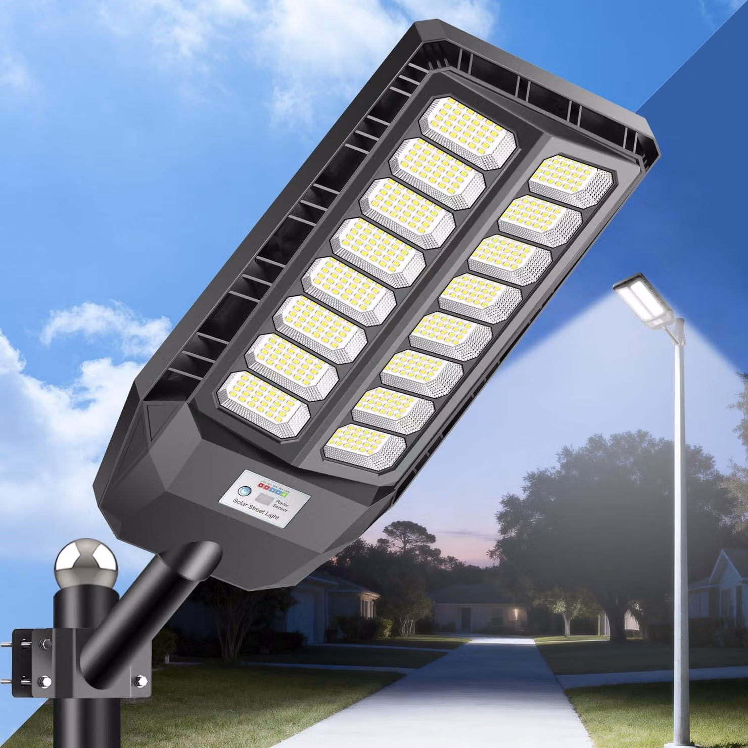 Lampione solare a LED da 800 W, grado di protezione IP66, con sensore di movimento, temperatura di colore 6500 K