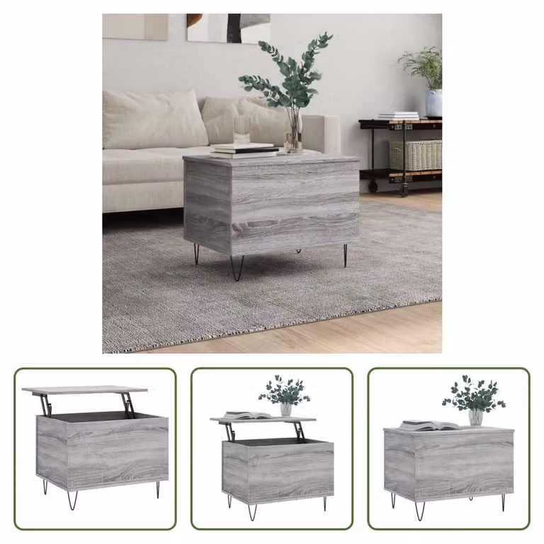 The Living Store Tavolino Grey Sonoma 60x44,5x45 cm Materiale a base di legno