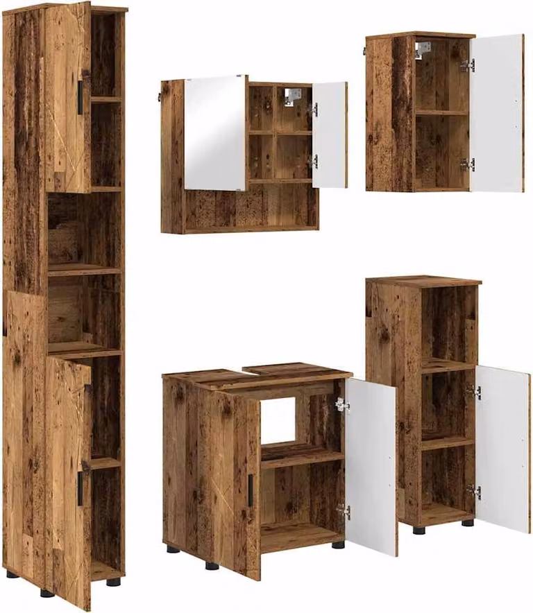 Set di mobili per il bagno con porta 5 pcs Legno vecchio