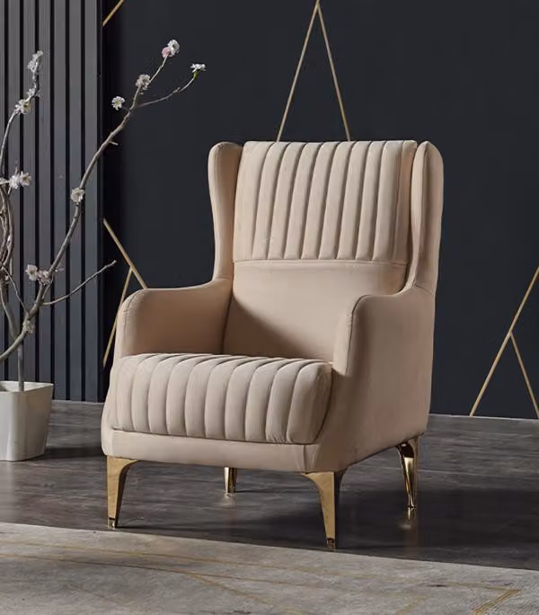 Sessel BeigeDesign Couch Sofa Relax Hochwertig Textil Polster Sitzer Luxus