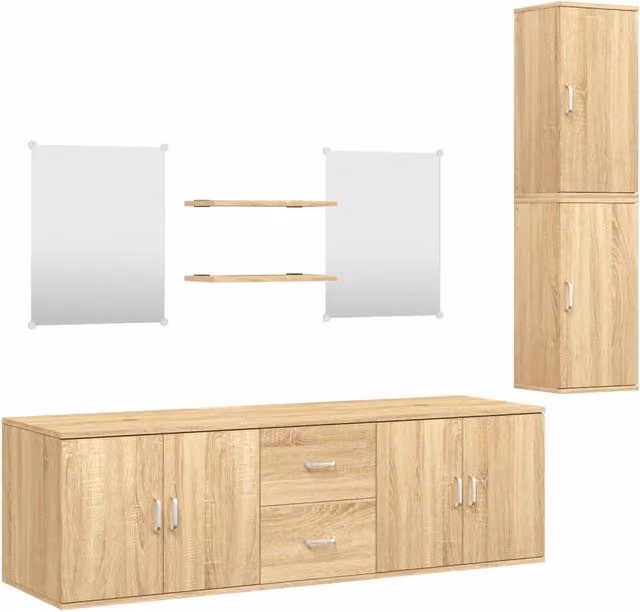 Set Mobili da Bagno | Armadio da bagno 7 pz Rovere in Legno Multistrato