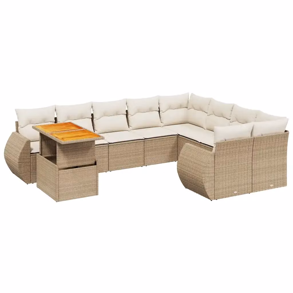 Set Divano da Giardino VIDAXL in Polyrattan con Cuscini Beige, Design Moderno a L per 10 Persone – 2