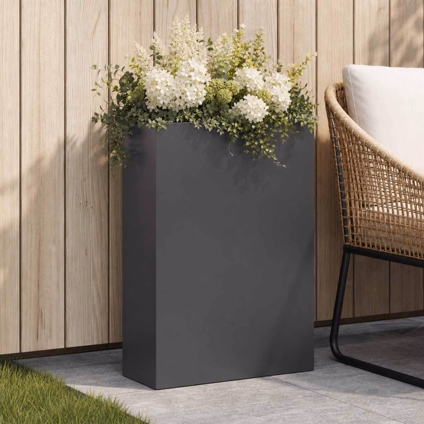 Vaso da giardino vidaXL in acciaio nero L: 40 cm, P: 20 cm, H: 75 cm