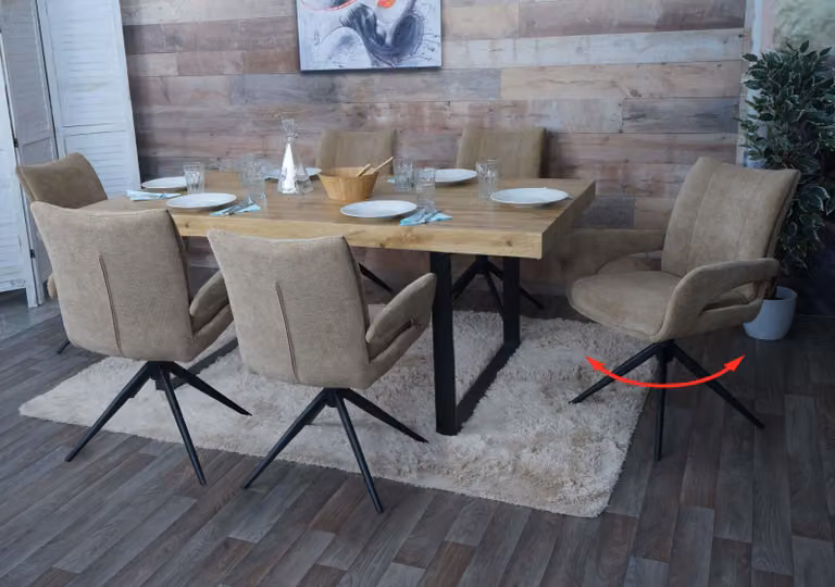 Set di 6 sedie da pranzo HWC-O78, sedia da cucina, girevole con ritorno automatico, rivestita in tessuto chenille (310g/m²), colore beige chiaro