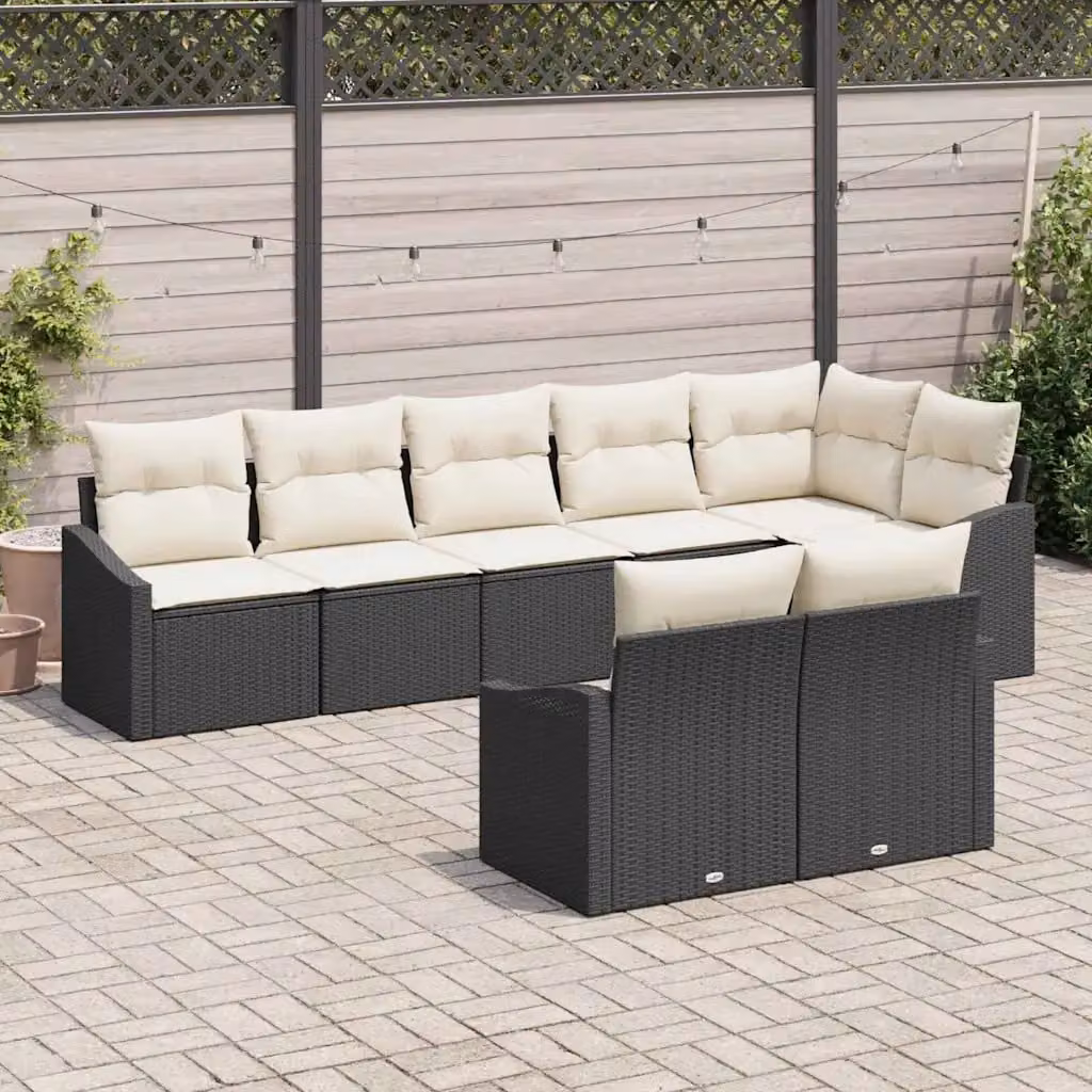 Set Divano da Giardino a L vidaXL in Polyrattan Nero e Bianco con Cuscini e Struttura in Metallo – 1