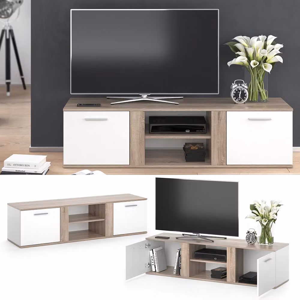 Mobile TV Sonoma Vicco in legno MDF beige e bianco L: 155 cm, P: 41 cm, H: 31,9 cm – 2