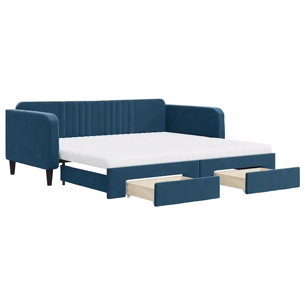 Divano Letto Estraibile vidaXL in Velluto Blu con Cassetto per Soggiorno e Camera da Letto L/P/H: 223 x 100 x 75 cm – 2