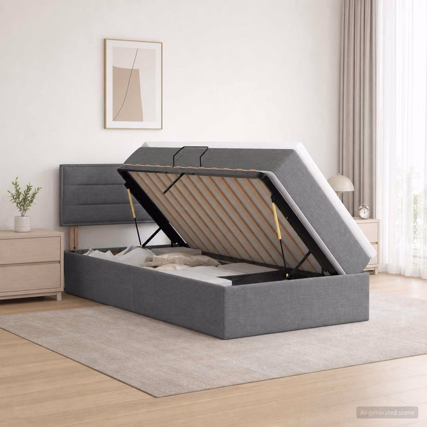 vidaXL Letto con contenitore LED e materasso Grigio Scuro 90 x 190 cm