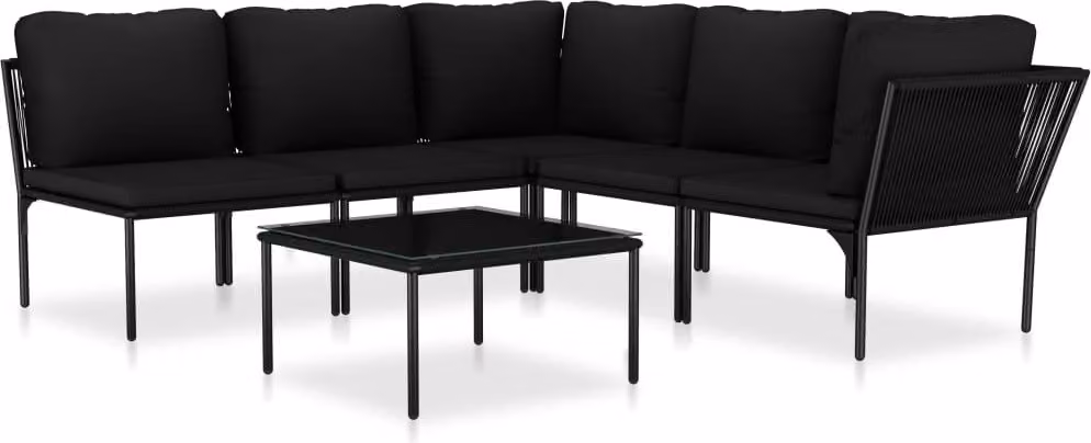 Set Divani da Giardino 6 pz con Cuscini Neri in PVC