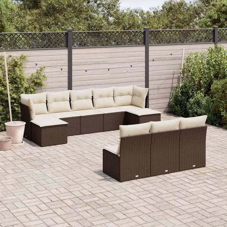 Set Divani da Giardino vidaXL a Forma di U con Cuscini Marroni e Bianchi in Polyrattan e Acciaio