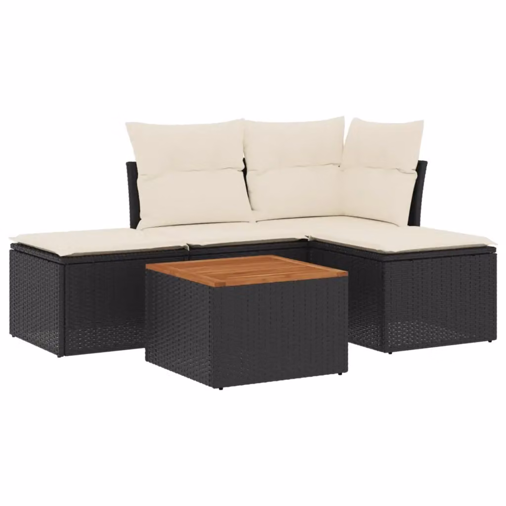 Set di Divani da Giardino vidaXL 5 Pezzi in Polyrattan con Cuscini e Tavolino da Caffè, Design Moderno a L con Elementi Angolari e Ottoman, Colore Nero – 2