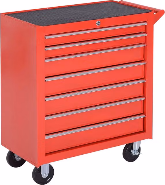 Carrello Porta Attrezzi Giordanoshop in Acciaio Rosso con 7 Cassetti, Tappetini in EVA, Serratura con 2 Chiavi e Ruote con Freno, L/P/H: 69 x 33 x 75 cm