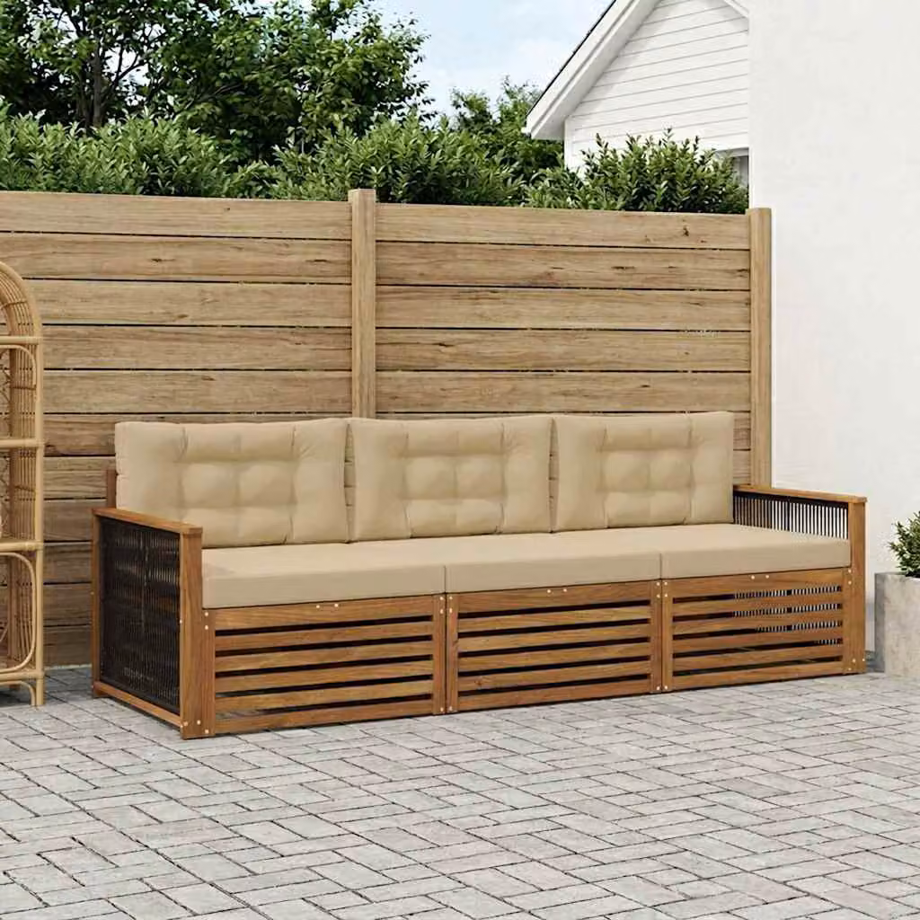 Set di divani da esterno vidaXL in legno di acacia con cuscini beige per giardino e terrazzo