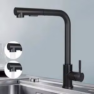 ZMH Rubinetto da cucina nero estraibile Rubinetto a spruzzo Rubinetto per lavello Rubinetto girevole a 360° Rubinetto in acciaio inox con 2 tipi di spruzzo