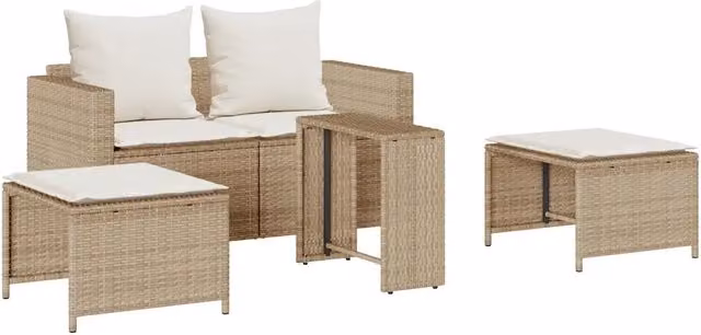 Set Divano da Giardino 5 pz | Set Salotto da Giardino con Cuscini Beige in Polyrattan