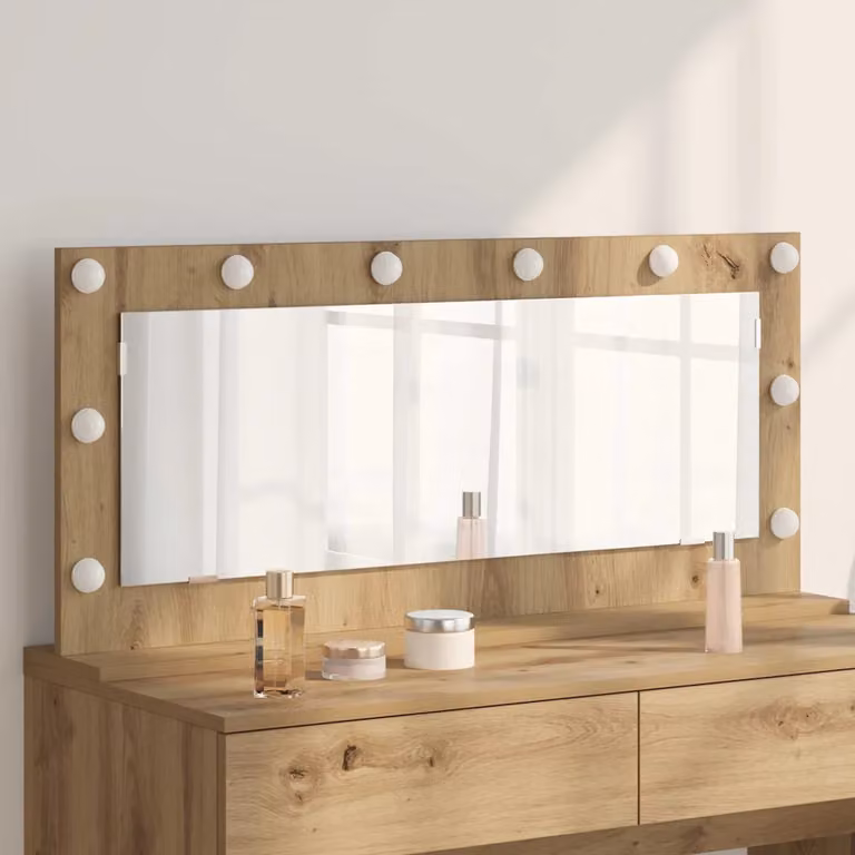 Specchio da vanità vidaXL con luce LED e porta USB, design moderno in legno e vetro, colore marrone, L 100 cm x P 45 cm x H 18 cm