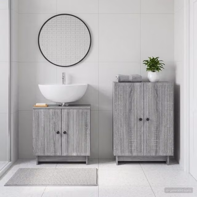 Set di mobili da bagno moderno vidaXL composto da base lavabo e mobile laterale in legno grigio opaco L/P/H: 80,0 x 30,8 x 59,5 cm e 31,5 x 34,0 x 76,7 cm