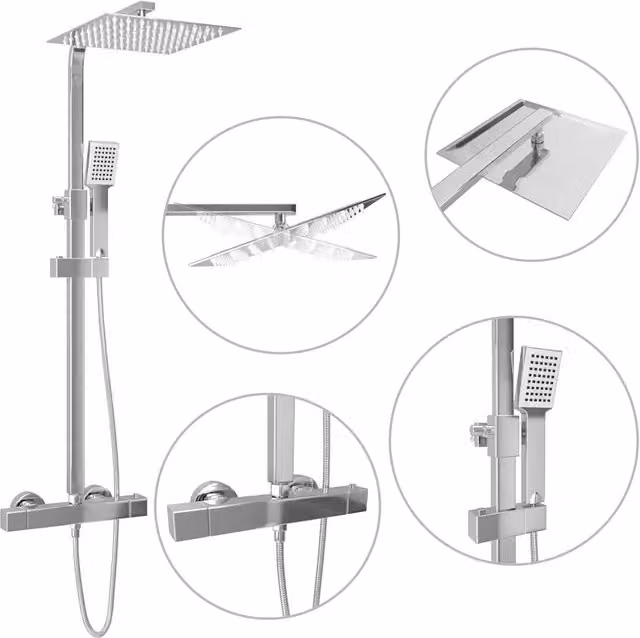 Set per Doccia a Doppio Soffione con Termostato Acciaio Inox CFW4599531