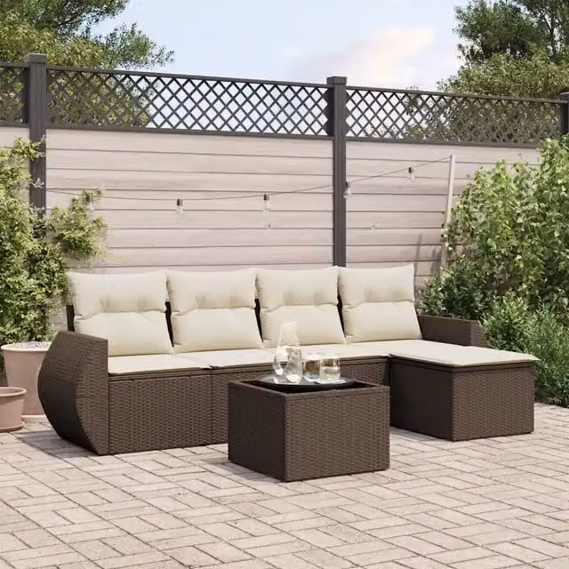 Set Divano da Giardino 6 pz con Cuscini Marrone in Polyrattan 3253640