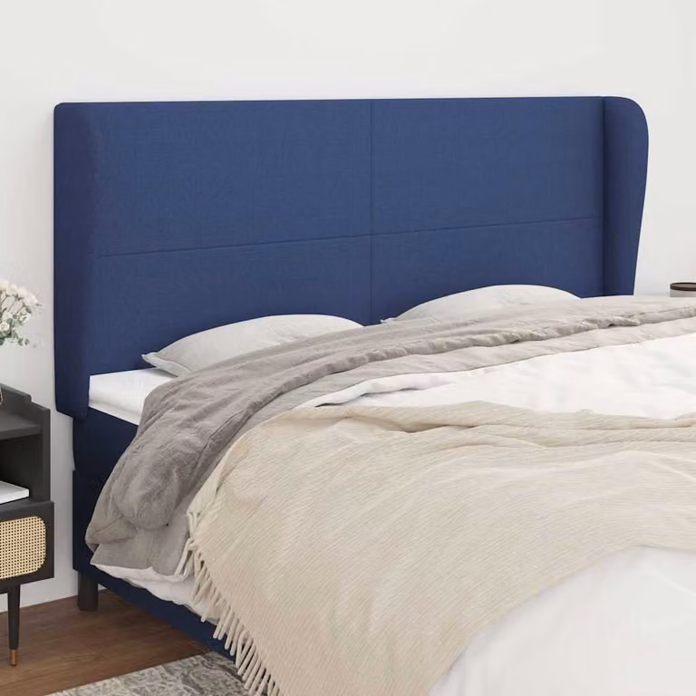 Testiera ad orecchio vidaXL in tessuto blu con struttura in legno L: 203 cm, P: 23 cm, H: 118/128 cm